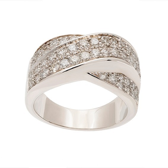 Bague large torsade or blanc et diamants Bague large torsade or blanc et diamants